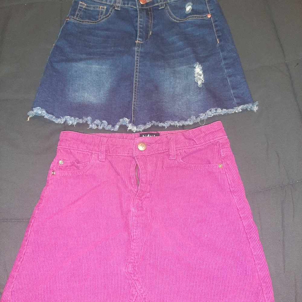 Joe's  Jean's blue Jean skirt, Kidpik pink skirt